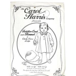 Carol Harris Toddler Coat and Bonnet Sewing Pattern Size 1,2 Uncut Complete